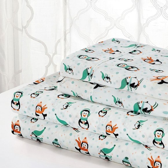 NWT White Winter Penguin Sheet Set - KING - Picture 1 of 5